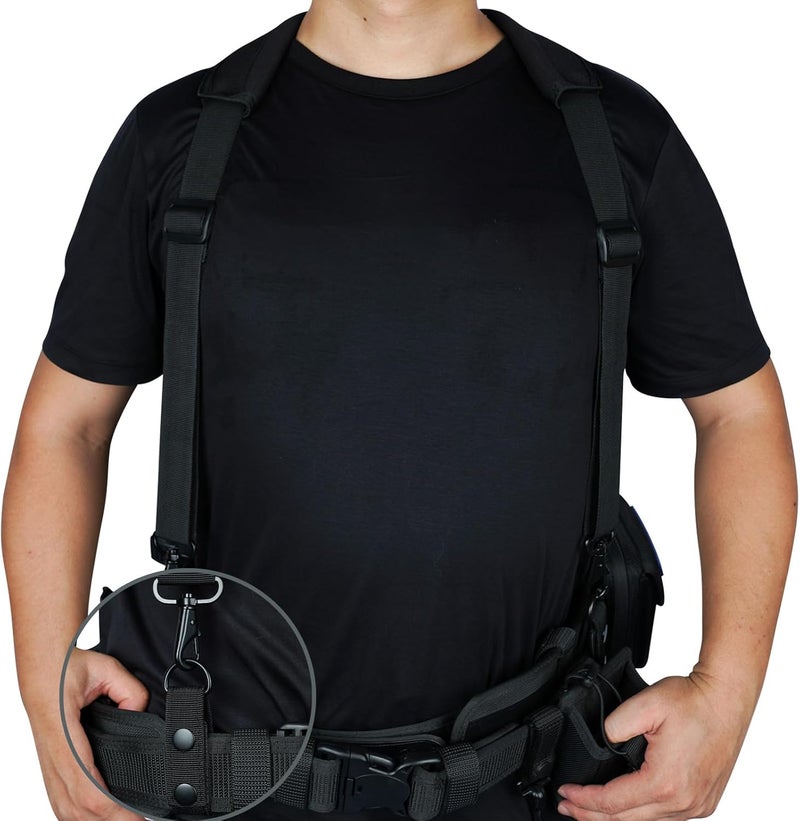 KUNN Tactical Duty Belt Suspenders with Metal Hook,Men Padded Police Harness for Duty Belt,Black - Image 2